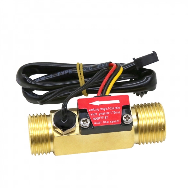 1/2‘‘ 3/4‘‘ Water Flow Sensor with Temperature Detection Probe Brass Water Heater Flowmeter DC3.5~24V NPN Hall Flow Sensor