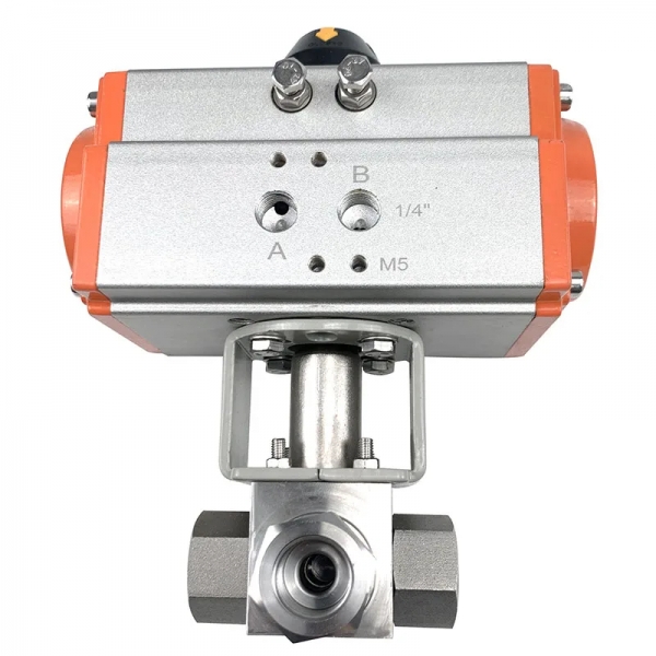 3-Way T/L-Type Pneumatic Ball Valve High Pressure 304 Stainless Steel Female Thread Pneumatic Ball Valve