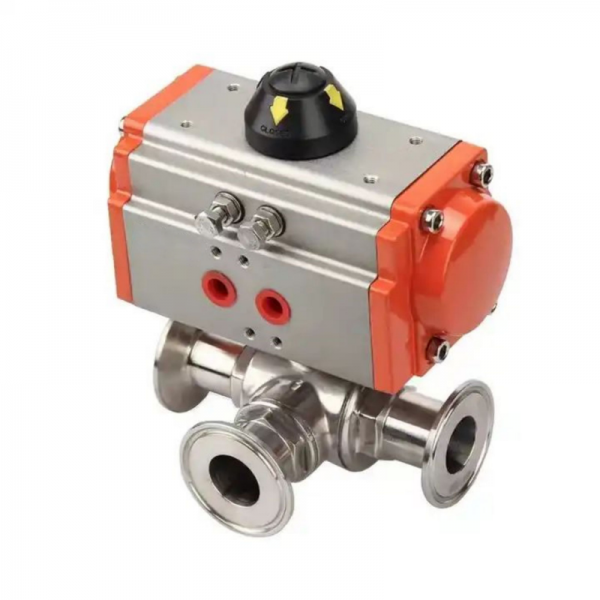 3 Way Sanitary Pneumatic Ball Valve Tri Clamp Double Acting Cylinder Pneumatic Ball Valve