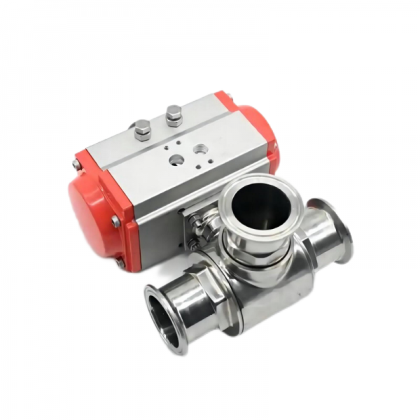 3 Way Sanitary Pneumatic Ball Valve Tri Clamp Double Acting Cylinder Pneumatic Ball Valve