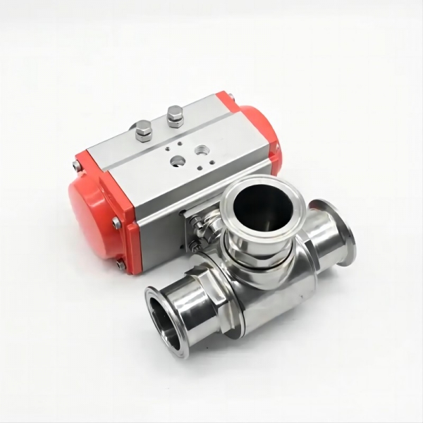 3 Way Sanitary Pneumatic Ball Valve Tri Clamp Double Acting Cylinder Pneumatic Ball Valve