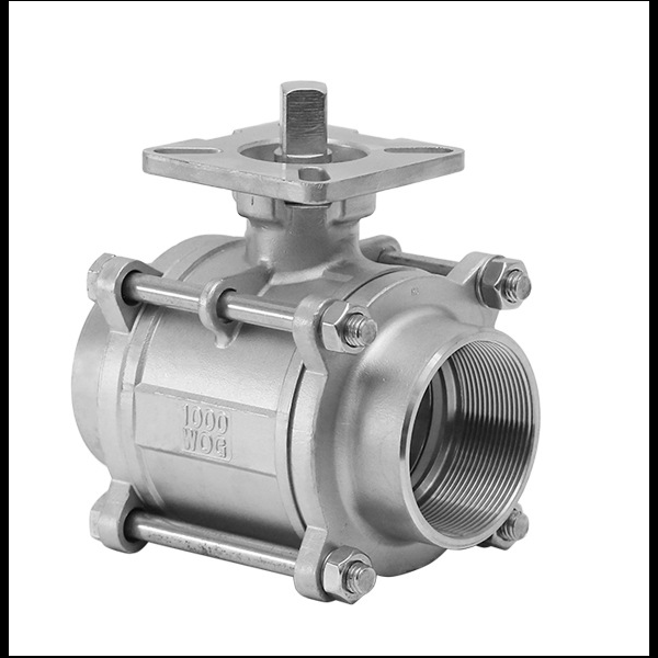 SS304 Stainless Steel Female Thread High Platform Three Pieces Manual Ball Valve 