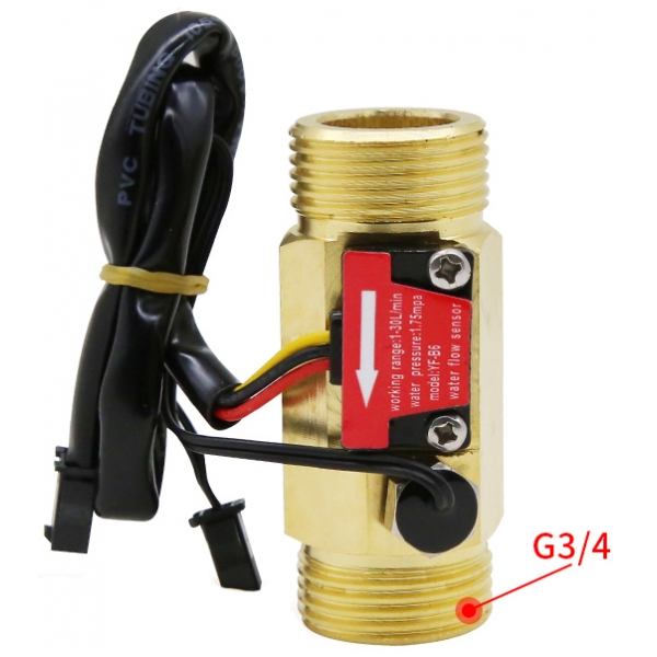 1/2‘‘ 3/4‘‘ Water Flow Sensor with Temperature Detection Probe Brass Water Heater Flowmeter DC3.5~24V NPN Hall Flow Sensor