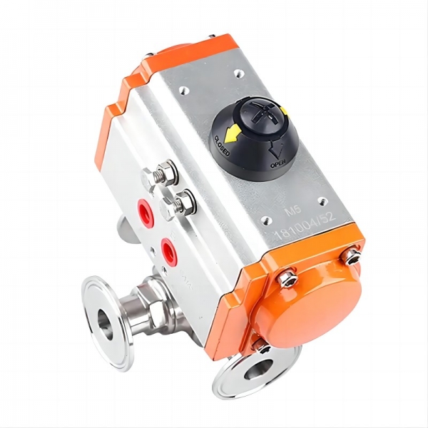 3 Way Sanitary Pneumatic Ball Valve Tri Clamp Double Acting Cylinder Pneumatic Ball Valve