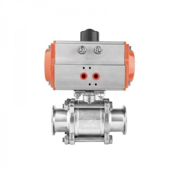 Stainless Steel Ball Valve Three Piece Tri Clamp Type Pneumatic Ball Valve With Double Acting Cylinder