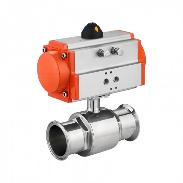 Stainless Steel Sanitary Ball Valve Two Piece Tri Clamp Ferrule Type With Double Acting Cylinder