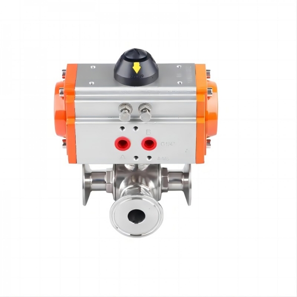 3 Way Sanitary Pneumatic Ball Valve Tri Clamp Double Acting Cylinder Pneumatic Ball Valve