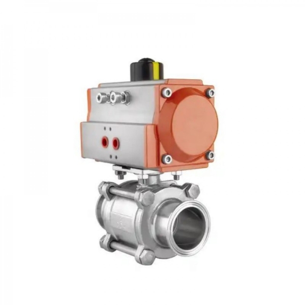 Stainless Steel Ball Valve Three Piece Tri Clamp Type Pneumatic Ball Valve With Double Acting Cylinder