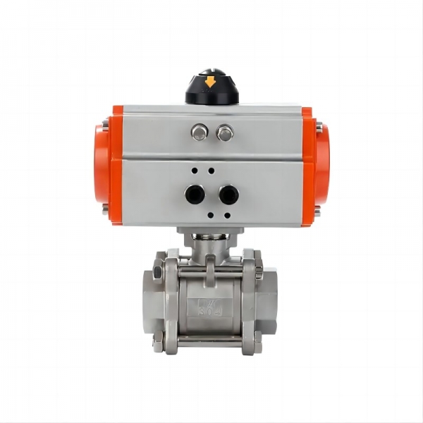 Two Way Three pieces High Platform Pneumatic Ball Valve Stainless Steel Double Acting Cylinder Actuator Ball Valve