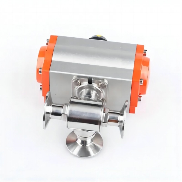 3 Way Sanitary Pneumatic Ball Valve Tri Clamp Double Acting Cylinder Pneumatic Ball Valve