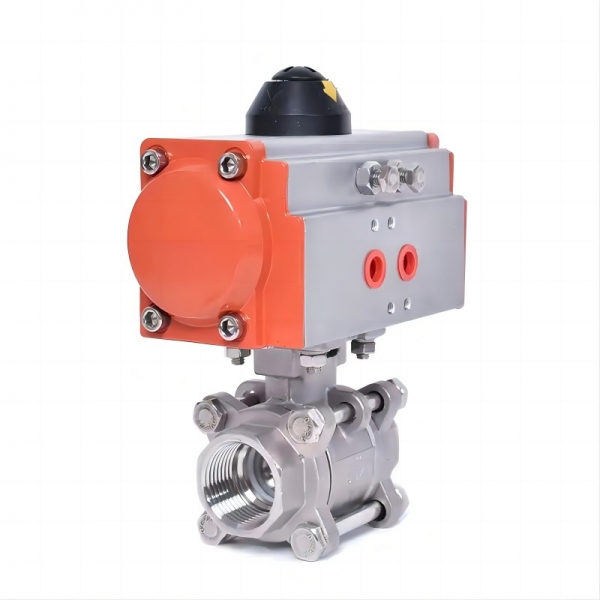 Two Way Three pieces High Platform Pneumatic Ball Valve Stainless Steel Double Acting Cylinder Actuator Ball Valve