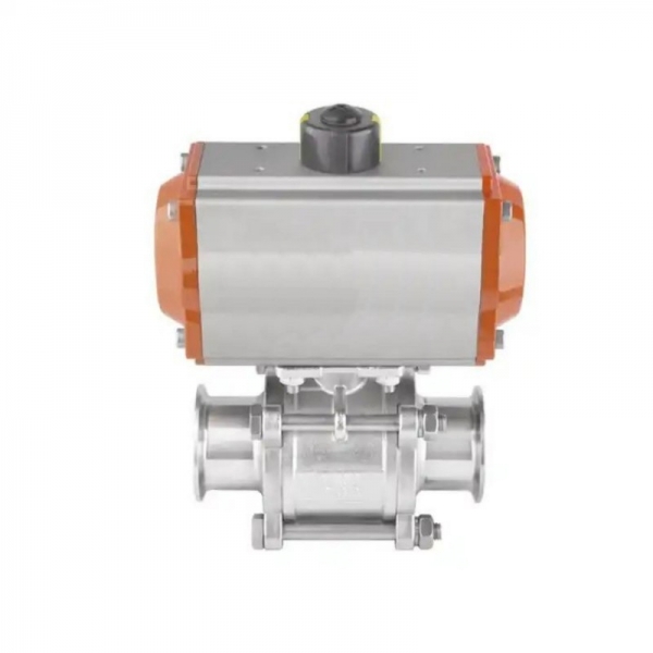 Stainless Steel Ball Valve Three Piece Tri Clamp Type Pneumatic Ball Valve With Double Acting Cylinder