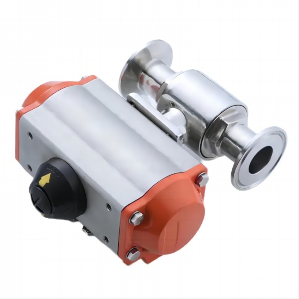 Stainless Steel Sanitary Ball Valve Two Piece Tri Clamp Ferrule Type With Double Acting Cylinder