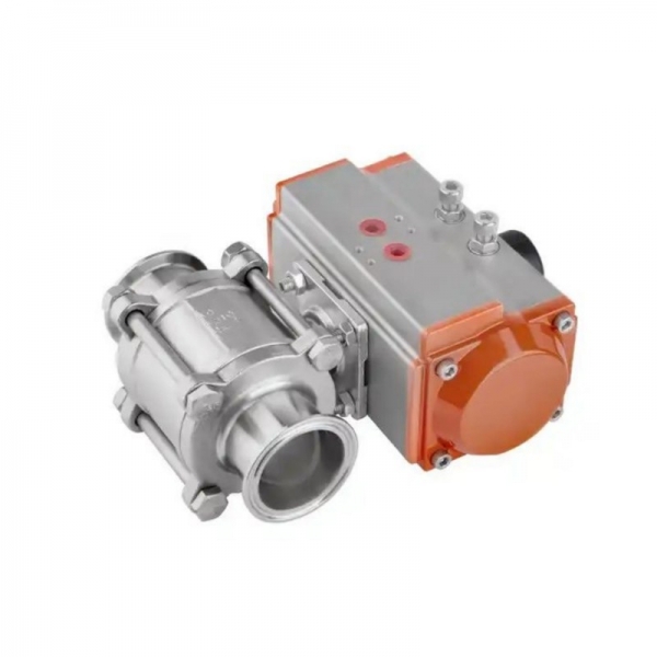 Stainless Steel Ball Valve Three Piece Tri Clamp Type Pneumatic Ball Valve With Double Acting Cylinder