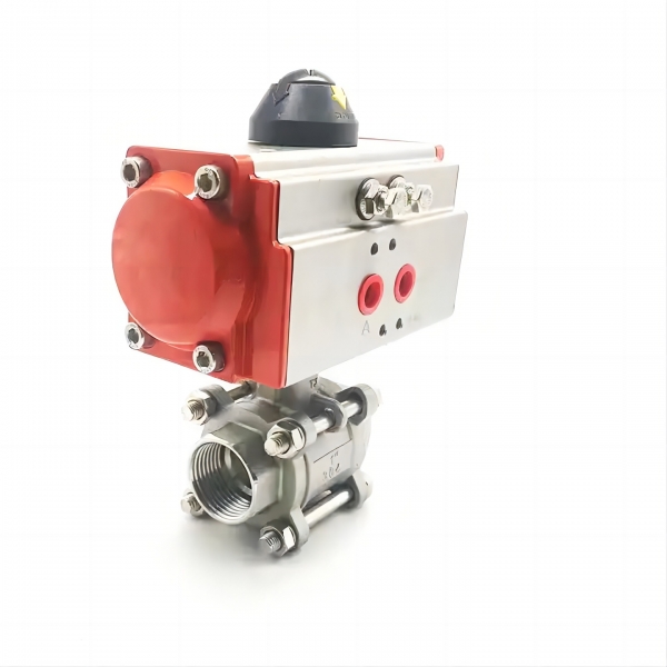 Two Way Three pieces High Platform Pneumatic Ball Valve Stainless Steel Double Acting Cylinder Actuator Ball Valve