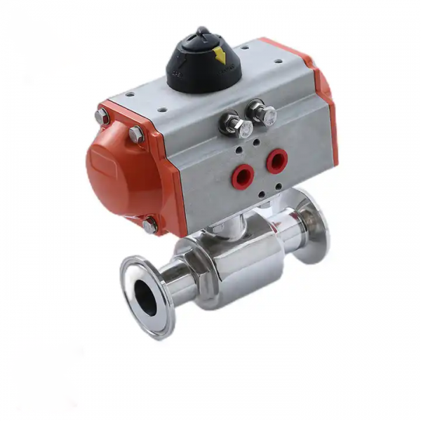 Stainless Steel Sanitary Ball Valve Two Piece Tri Clamp Ferrule Type With Double Acting Cylinder