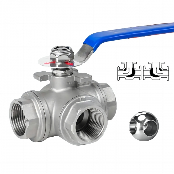 1/2 inch to 2 inch 304 Stainless Steel Three Way Two Pieces Manual Ball Valve 1000 WOG T/L Type Female Thread Manual Ball Valve