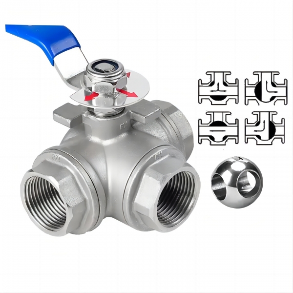 1/2 inch to 2 inch 304 Stainless Steel Three Way Two Pieces Manual Ball Valve 1000 WOG T/L Type Female Thread Manual Ball Valve