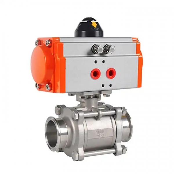 3pcs Stainless Steel Ball Valve Three Piece Tri Clamp Ferrule Type Pneumatic Ball Valve With Double Acting Cylinder