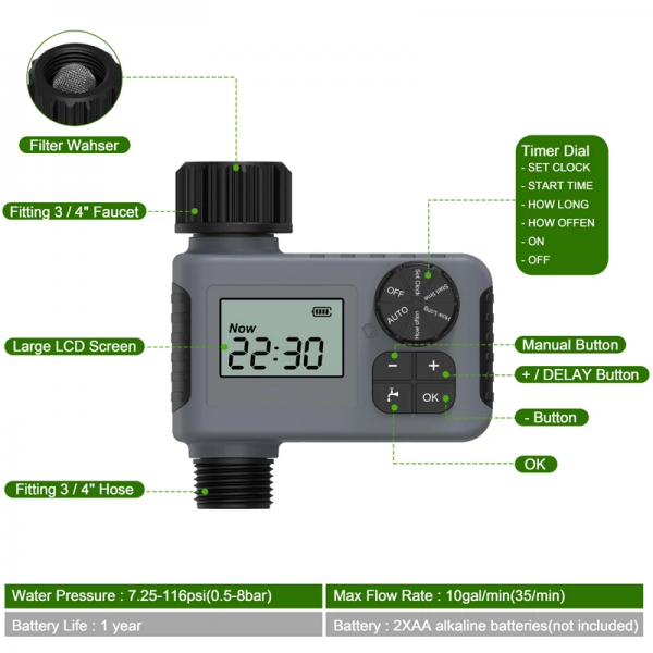 IP55 Waterproof Irrigation Timer Sprayer Automatic Watering Rain Delay Manual Digital Garden