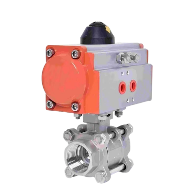 Two Way Three pieces High Platform Pneumatic Ball Valve Stainless Steel Double Acting Cylinder Actuator Ball Valve