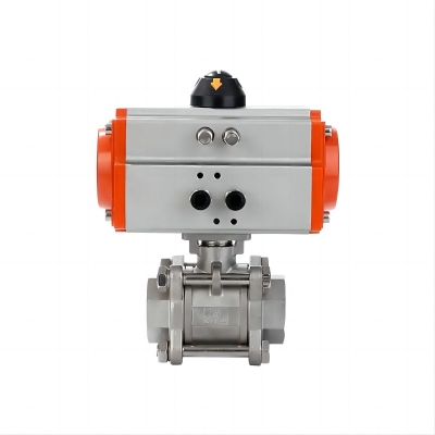 Two Way Three pieces High Platform Pneumatic Ball Valve Stainless Steel Double Acting Cylinder Actuator Ball Valve